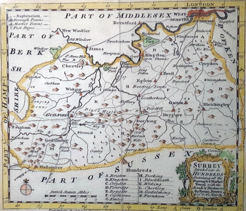 After T Kitchin Map  Monmouthshire After Eman Bowen Map  Part of Surrey, divided into its hundreds - Image 2 of 4