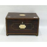 Early 19th century mahogany box of rectangular form with brass and ivory inlay, decorative inlaid