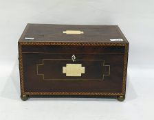 Early 19th century mahogany box of rectangular form with brass and ivory inlay, decorative inlaid