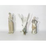 Lladro figure of a girl with a goose and bucket at her feet, 24cm high, another figure of a girl