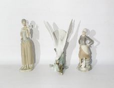 Lladro figure of a girl with a goose and bucket at her feet, 24cm high, another figure of a girl