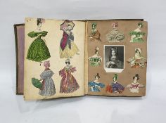 Victorian scrap album to include bookplates of portraits, fashion scraps