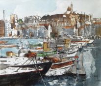 Bernard Du Four Pair of mixed media oil on canvas laid on board Harbour scenes, each signed lower