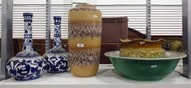 A pair pottery vases, shaft and ball shape, Spanish style, Bavarian ceramic stick stand and two