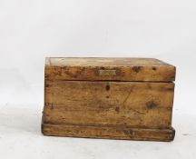 19th century pine box, the lift top bearing brass plaque, marked 'J.B.Rockett', opening to reveal