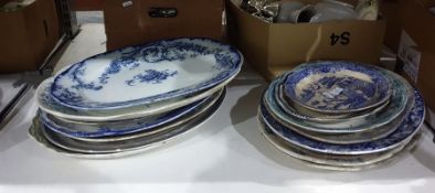 A quantity of meat plates and serving platters, 19th century. blue and white and others