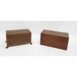 19th century mahogany tea caddy of plain rectangular form, the interior fitted with two caddies