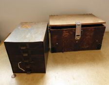 Vintage steel filing drawers and contents including drill bits and reamers and small wooden