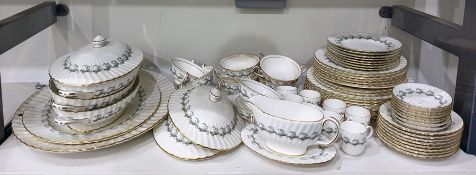 Minton table service for eight covers in the 'Ermine' pattern, comprising plates of three sizes,
