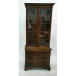 20th century yew bookcase cabinet with dentil moul