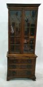 20th century yew bookcase cabinet with dentil moul