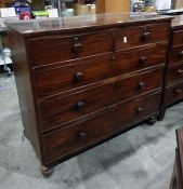 19th century mahogany chest of two short over three long drawers, to turned feet, 116.5cm x 103.5cm