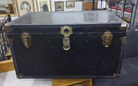 Large metal bound travelling trunk