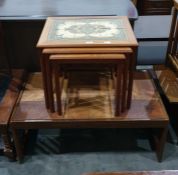 Mid 20th century Danish Toften teak nest of three tables, the tops inlaid with tiles and a Keith