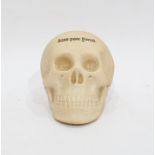 Porcelain model of a skull by W H Goss, of realistic colouring, inscribed 'Alas Poor Yorick', 8cm