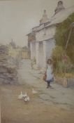 Harry E James (fl.1882-1912) Watercolour  Girl fee