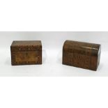 Victorian walnut tea caddy of rectangular form, with domed cover, decorated with bands of