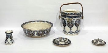 Pottery part bedroom wash set by K&C Co, B Late Mayers, in the 'Cromer' pattern, comprising pale