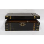 Victorian ebonised writing box of rectangular form with brass mounts, the interior revealing a