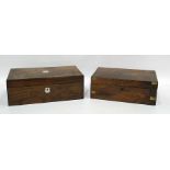 Victorian walnut writing box of plain rectangular form and another walnut writing box of rectangular