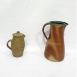 Tall Mauchelney stoneware jug (35cm) and a stoneware lidded jug (2)