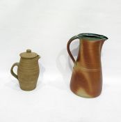 Tall Mauchelney stoneware jug (35cm) and a stoneware lidded jug (2)