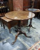 19th century mahogany circular centre table on turned supports to three cabriole legs, 65.5cm diamet