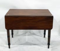 19th century mahogany pembroke table on turned supports and peg feet, 87cm