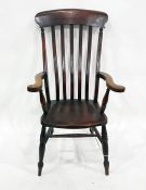 Early 20th century slat-back arm chair with elm se