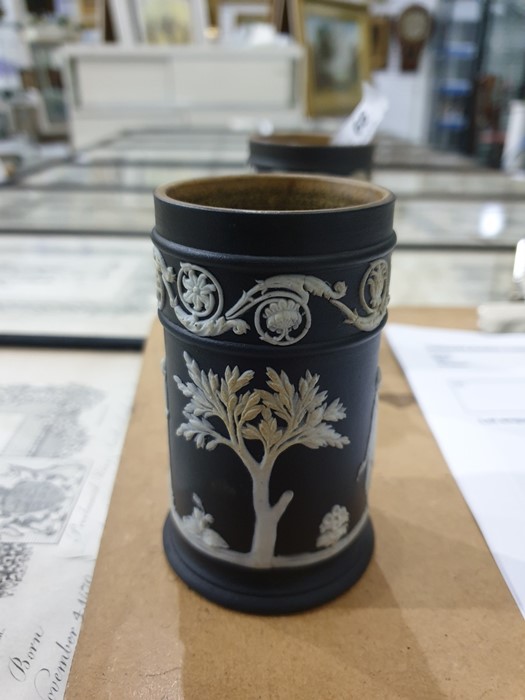 Pair of Wedgwood black basalt cylindrical spill va - Image 7 of 14