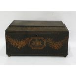 Regency lacquered workbox of rectangular form, the shaped hinged cover decorated with shells in