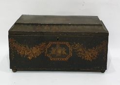 Regency lacquered workbox of rectangular form, the shaped hinged cover decorated with shells in