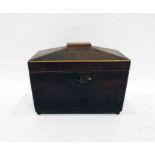 19th century rosewood tea caddy of sarcophagus-shape, with boxwood stringing and lion's mask