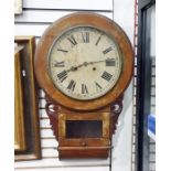 Late 19th/early 20th century drop-dial wall clock, the painted circular dial with Roman numerals, in