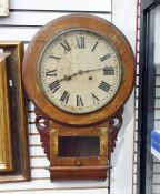 Late 19th/early 20th century drop-dial wall clock, the painted circular dial with Roman numerals, in