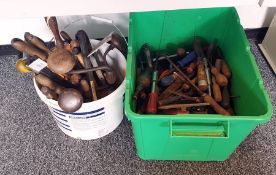 Two boxes of vintage woodworking tools including screwdrivers, drills, saws, etc