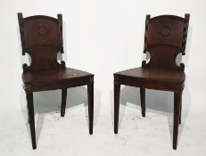 Pair of mahogany Regency hall chairs with panelled back