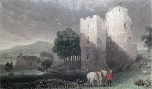 Quantity of framed prints of various castles  and 'Dr Syntax' in Hogarth frames ( 1 box)