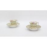 Two various 19th century cups and saucers, London variant-shape with embossed moulded trailing