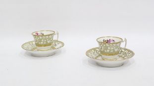 Two various 19th century cups and saucers, London variant-shape with embossed moulded trailing