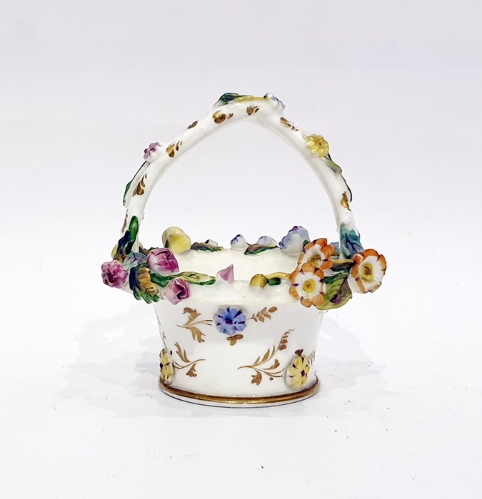 Rockingham porcelain miniature basket with hoop ha