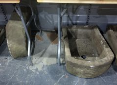 Two antique stone troughs, slight d-ends, 67 cms an