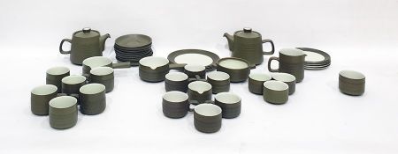 Quantity of Denby 'Chevron' pattern pottery tableware, circa 1960's decorated in a green glaze