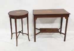 19th century mahogany and inlaid centre table on square section tapering supports united by shaped