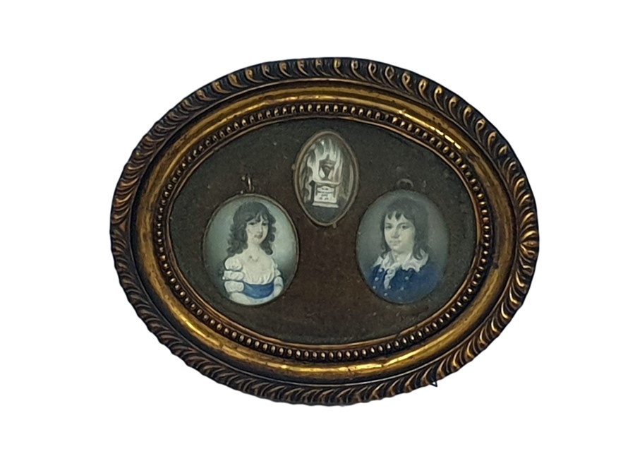 19th century oval framed set of three miniatures,