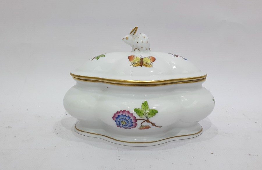 Herend of Hungary handpainted tureen, the finial as a hare, marked 'Herend 6055 1EA H92' to base