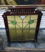 Stained glass mahogany-framed firescreen in the Art Nouveau taste