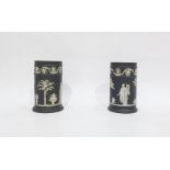 Pair of Wedgwood black basalt cylindrical spill va