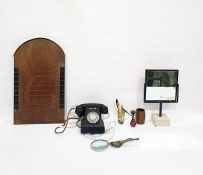 Black bakelite telephone, model no.FWR58/2, Shove-Ha'Penny board, horn beaker and other