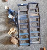 Pair of car ramps, axle stands and two vintage bottle jacks